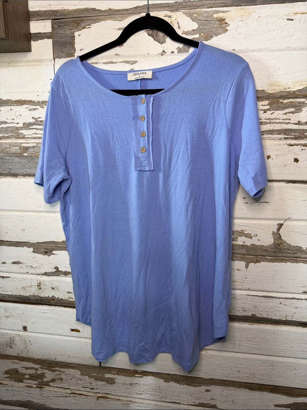 Zenana Outfitters Short Sleeve Henley Top in Periwinkle Blue 7
